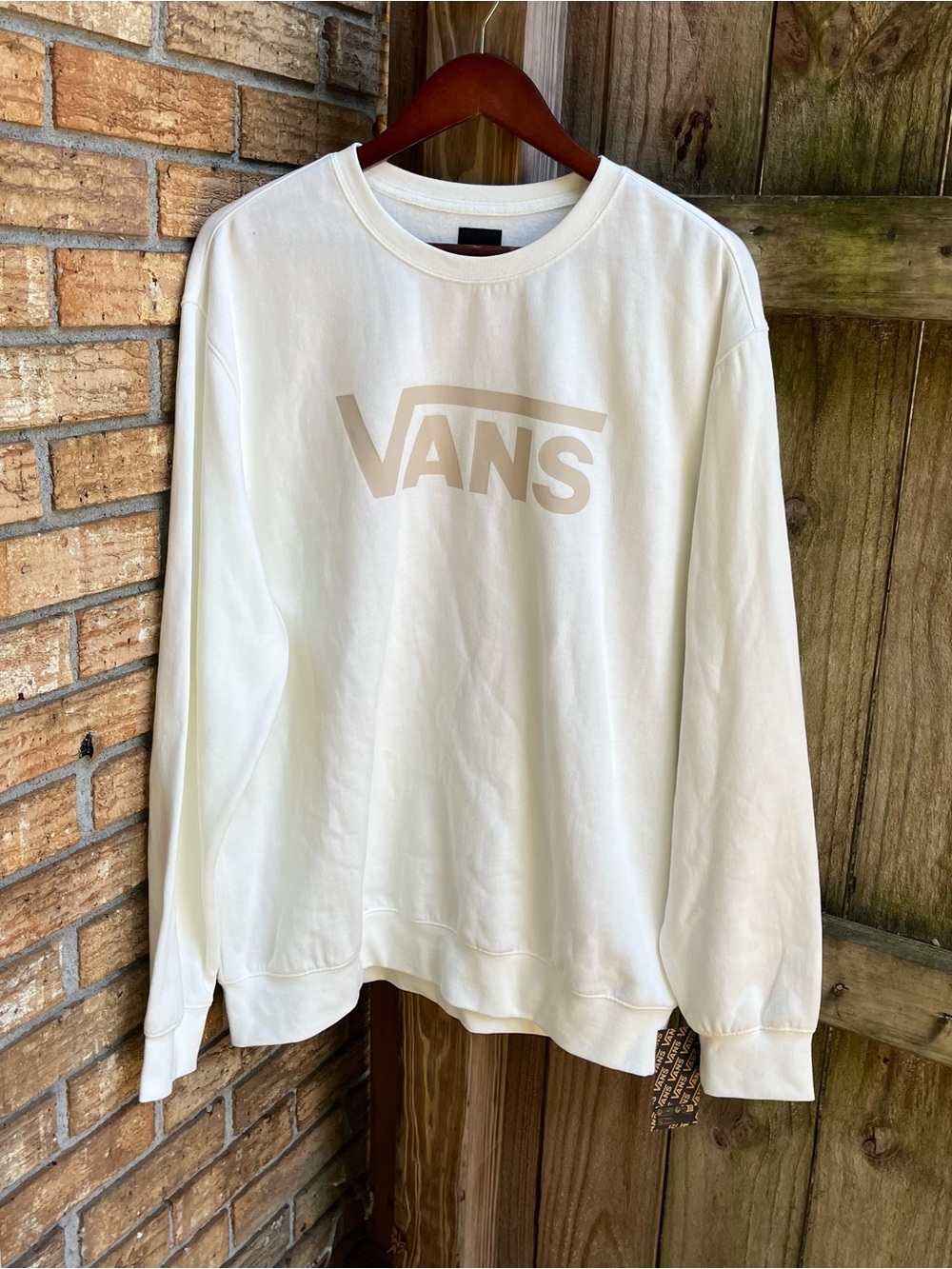 Vans Cream Crewneck Sweatshirt with Tan Logo